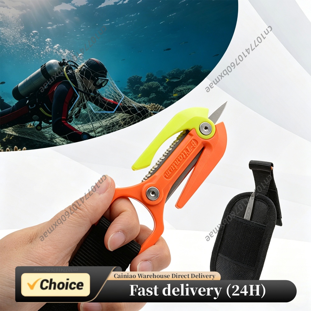 Dive Knife Titanium - デュアルパーパスチタン合金ダイビングラインカッター水中鋸歯状ロープナイフ漁網救助サバイバル安全ツール