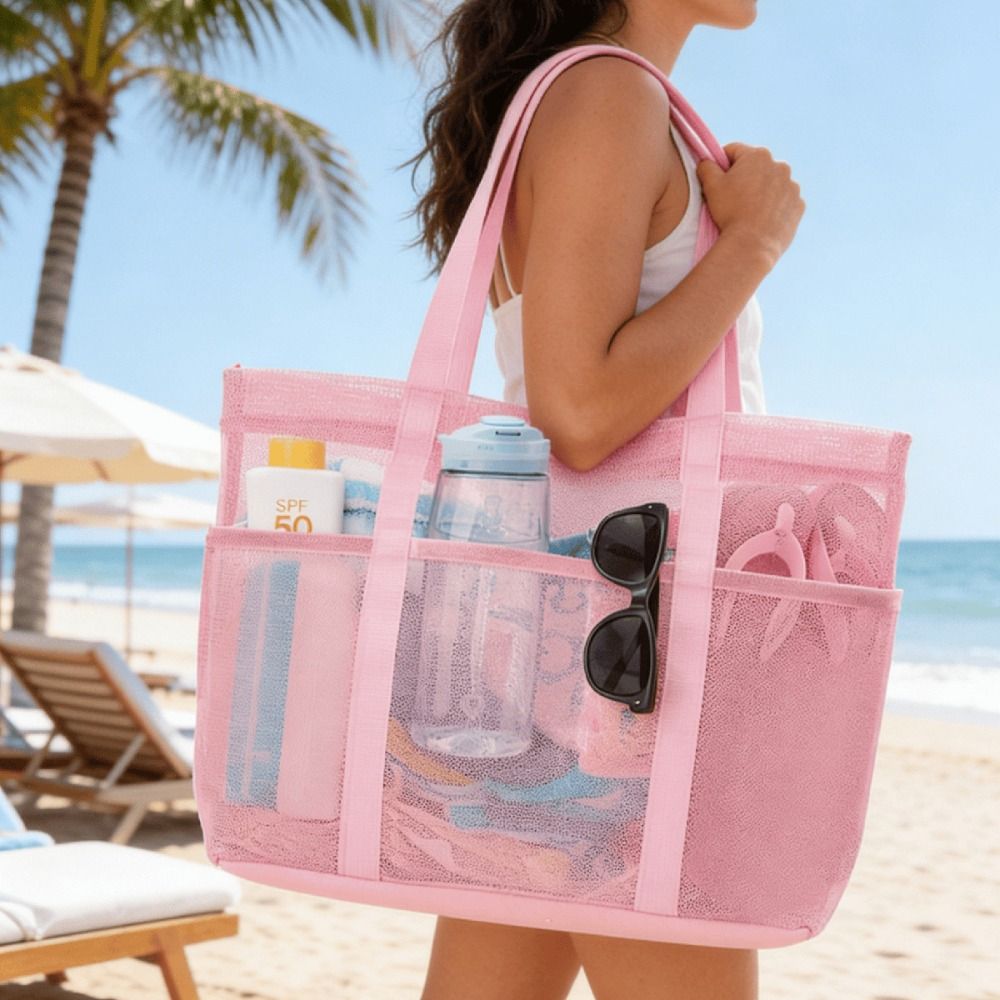 Dry Bag Roll Top - ファッション速乾メッシュビーチトートバッグ透明再利用可能なスイミングプールバッグ複数のポケット砂よけショルダーバッグプールバッグ