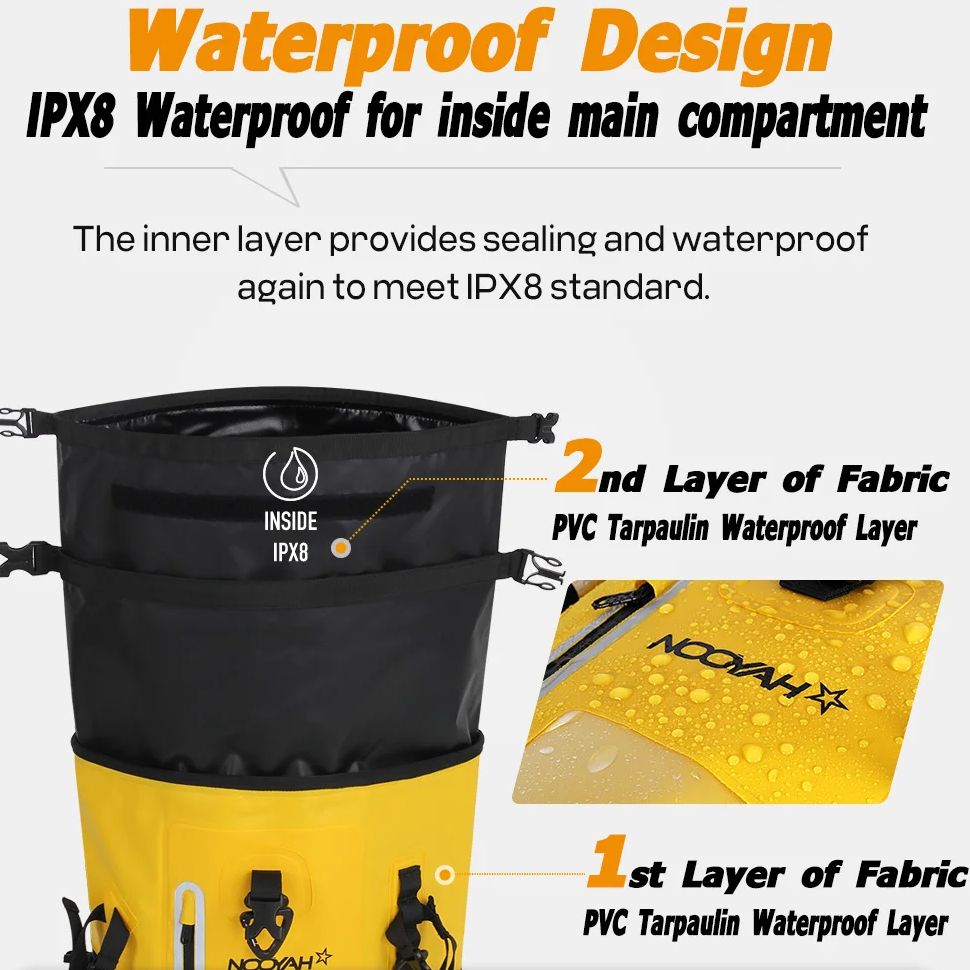 NOOYAH ドライバッグ防水バックパック IPX8 ロール - Dry Bag Roll Top のレビューと価格