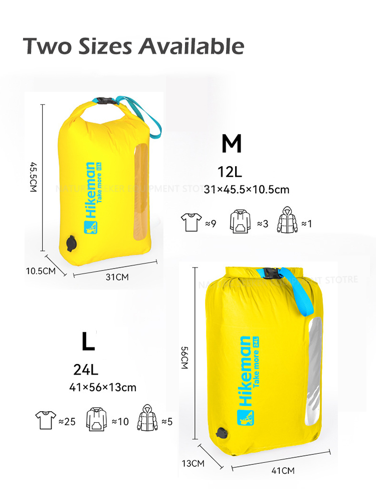 HIKEMAN真空圧縮バッグ（一方向バルブ付き、ポンプ不要） - Dry Bag Roll Top のレビューと価格